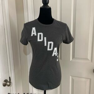 adidas Women's Charcoal Crew Neck Tee with White Diagonal Logo